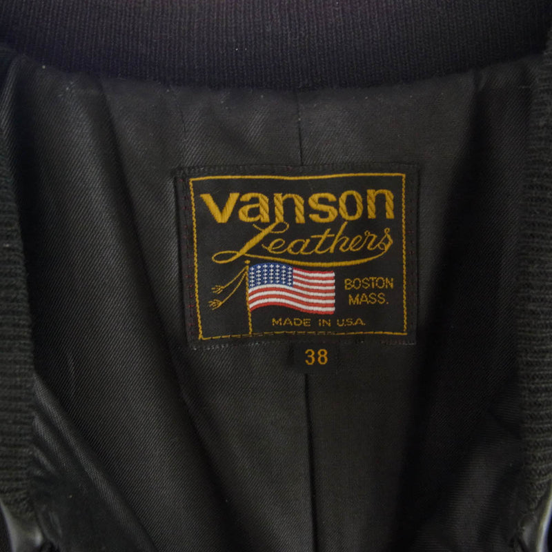 VANSON バンソン TJ TEAM JACKET レザージャケット ライダース スタジャン ブラック系 38【中古】