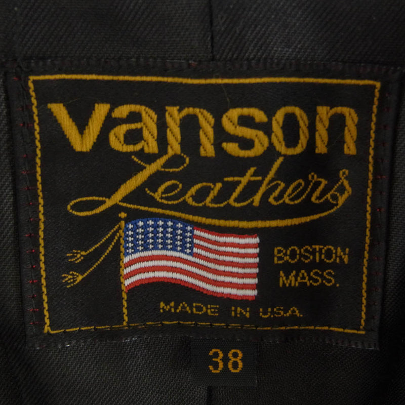 VANSON バンソン TJ TEAM JACKET レザージャケット ライダース スタジャン ブラック系 38【中古】