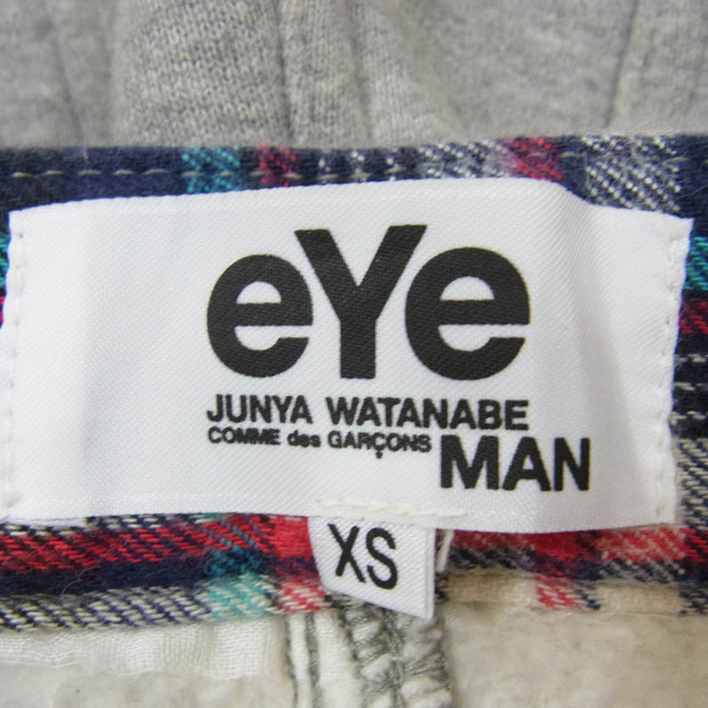 JUNYA WATANABE COMME des GARCONS MAN ジュンヤワタナベコムデギャルソンマン WH-P905 eye アイ 裏地チェック バックポケット ロゴ 5P スウェットパンツ グレー系 XS【中古】