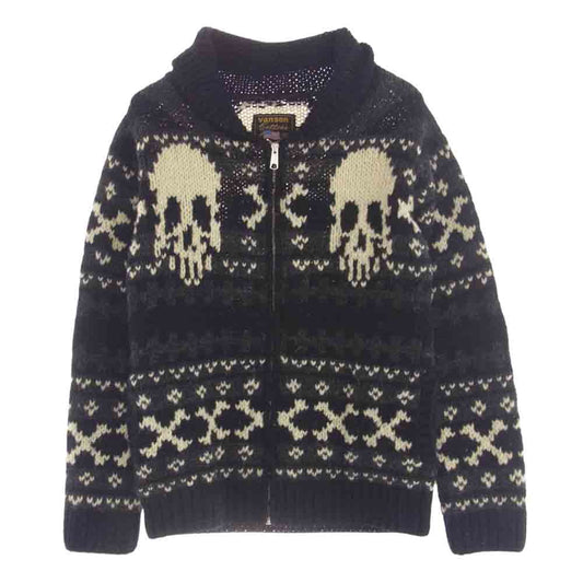 VANSON バンソン ジップ アップ ニット セーター カウチン ドクロ ブラック系 M【中古】