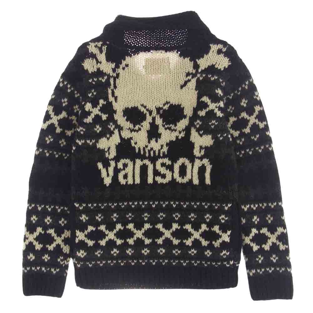 VANSON バンソン ジップ アップ ニット セーター カウチン ドクロ ブラック系 M【中古】