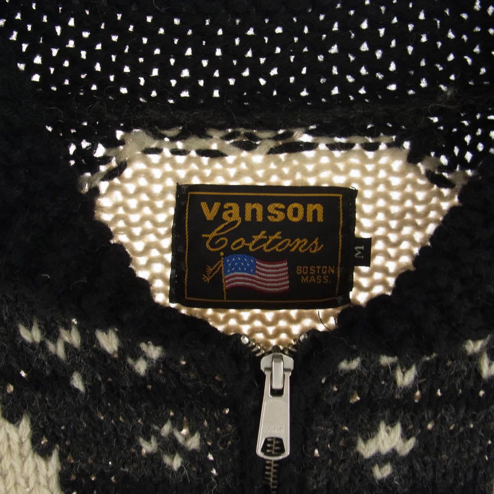VANSON バンソン ジップ アップ ニット セーター カウチン ドクロ ブラック系 M【中古】