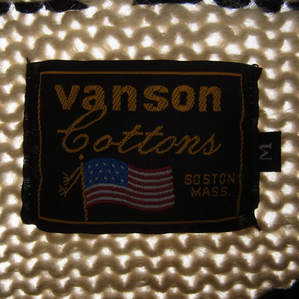VANSON バンソン ジップ アップ ニット セーター カウチン ドクロ ブラック系 M【中古】