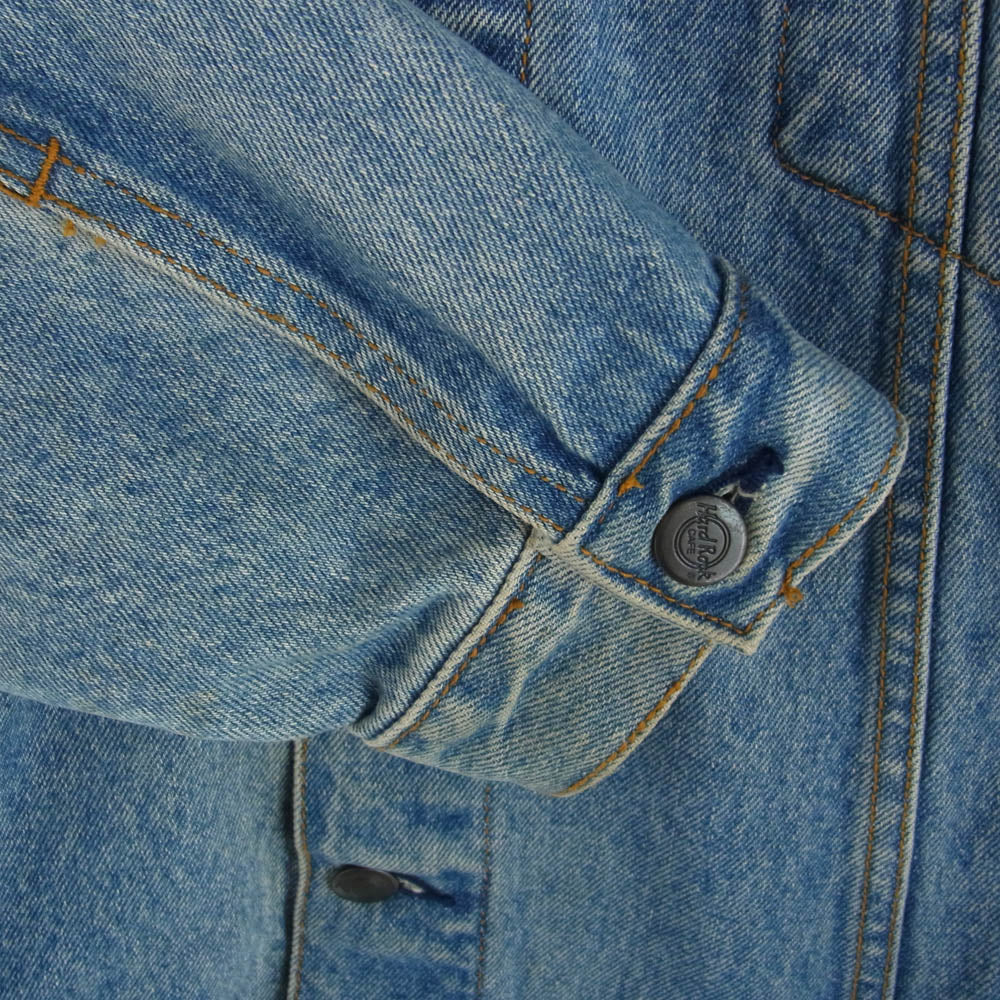 ハードロックカフェ バック クロスギター ビッグ ロゴ 刺繍 デニム トラッカー ジャケット XL インディゴ インディゴブルー系 XL【中古】