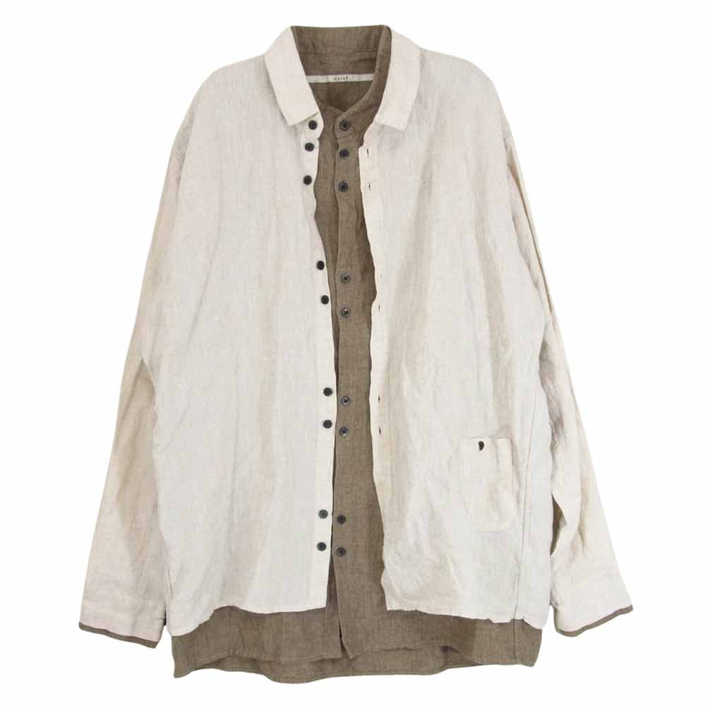 バイタル Layered Shirts レイヤード リネン ロングスリーブ 長袖 シャツ ベージュ系 2【中古】