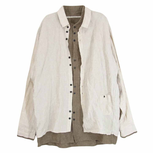 バイタル Layered Shirts レイヤード リネン ロングスリーブ 長袖 シャツ ベージュ系 2【中古】