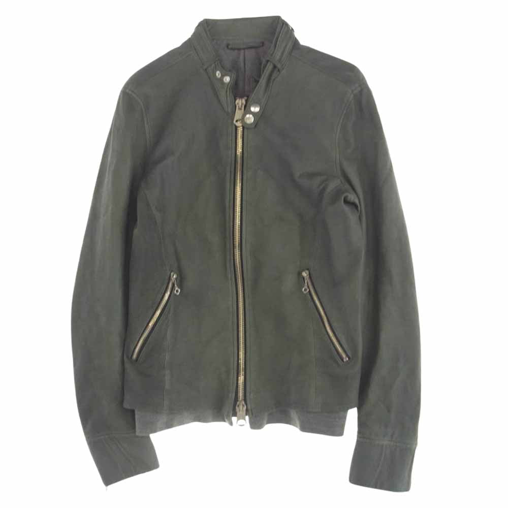 MIHARA YASUHIRO ミハラヤスヒロ 41431201 羊革 シングル レザー ライダース ジャケット グリーン系 46【中古】