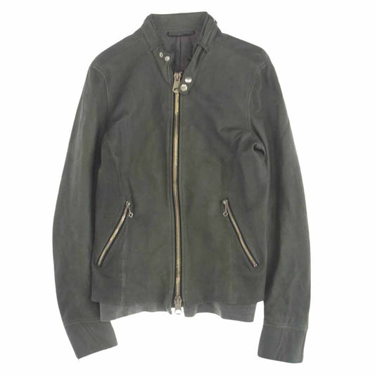 MIHARA YASUHIRO ミハラヤスヒロ 41431201 羊革 シングル レザー ライダース ジャケット グリーン系 46【中古】