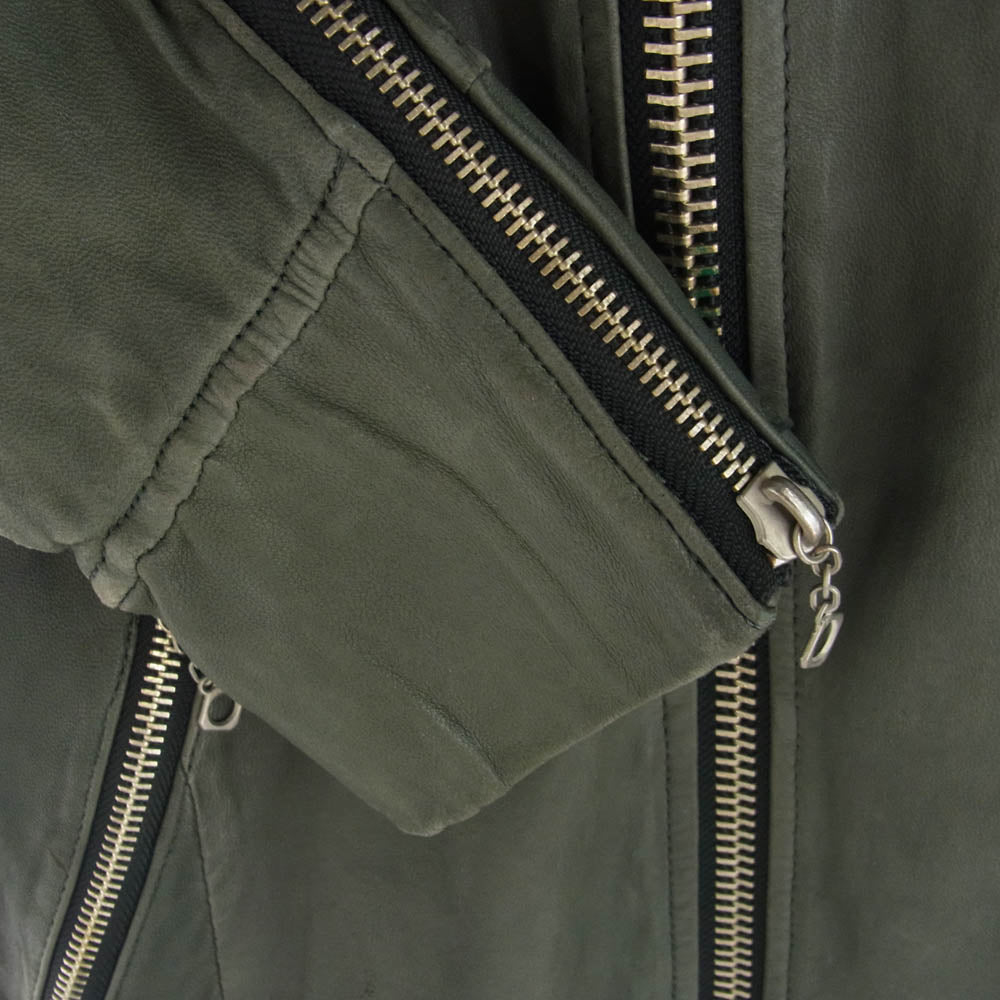 MIHARA YASUHIRO ミハラヤスヒロ 41431201 羊革 シングル レザー ライダース ジャケット グリーン系 46【中古】