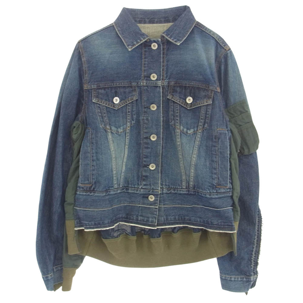 Sacai サカイ 19-04259 異素材切替 MA-1 ドッキング ボンバー デニムジャケット Gジャン インディゴブルー系 1【中古】