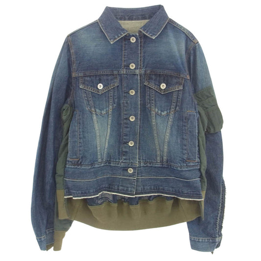 Sacai サカイ 19-04259 異素材切替 MA-1 ドッキング ボンバー デニムジャケット Gジャン インディゴブルー系 1【中古】