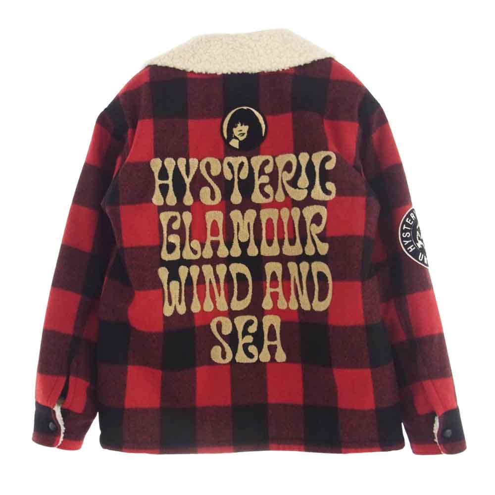 HYSTERIC GLAMOUR ヒステリックグラマー 02233ZI13350 × WIND AND SEA WDS Ranch Coat Red バック パイルワッペン バッファローチェック ランチコート ボアジャケット レッド系 M【美品】【中古】