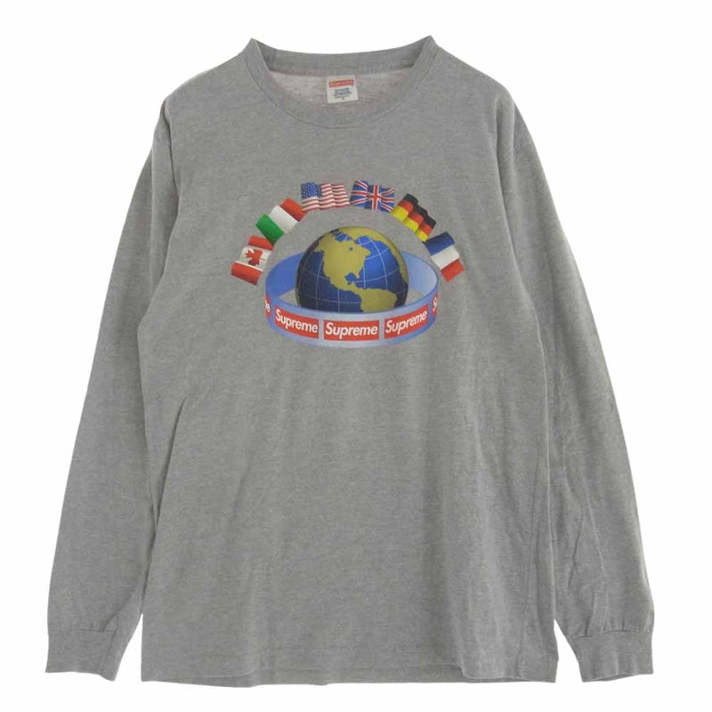 Supreme シュプリーム 15AW Worldwide L／S Tee ワールドワイド 長袖 Tシャツ グレー M グレー系 M【中古】