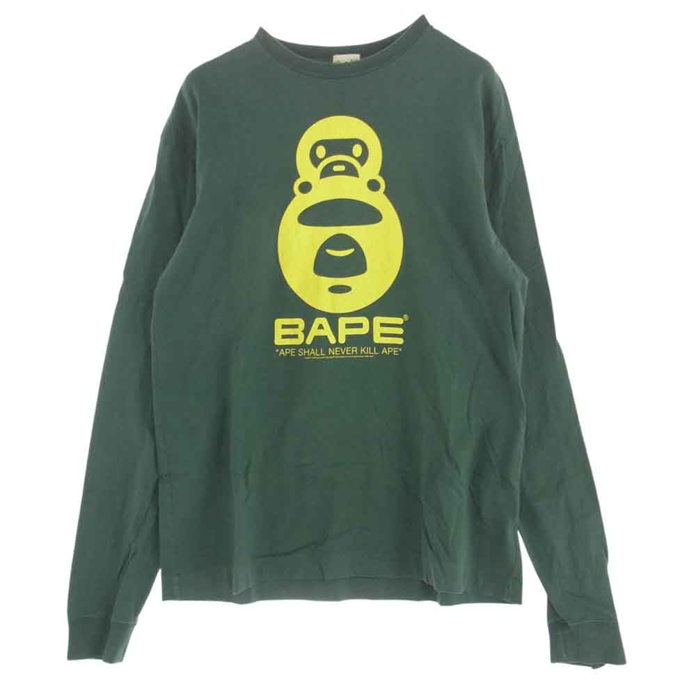 A BATHING APE アベイシングエイプ BAPE マイロ プリント ロゴ 長袖 Tシャツ グリーン系 L【中古】