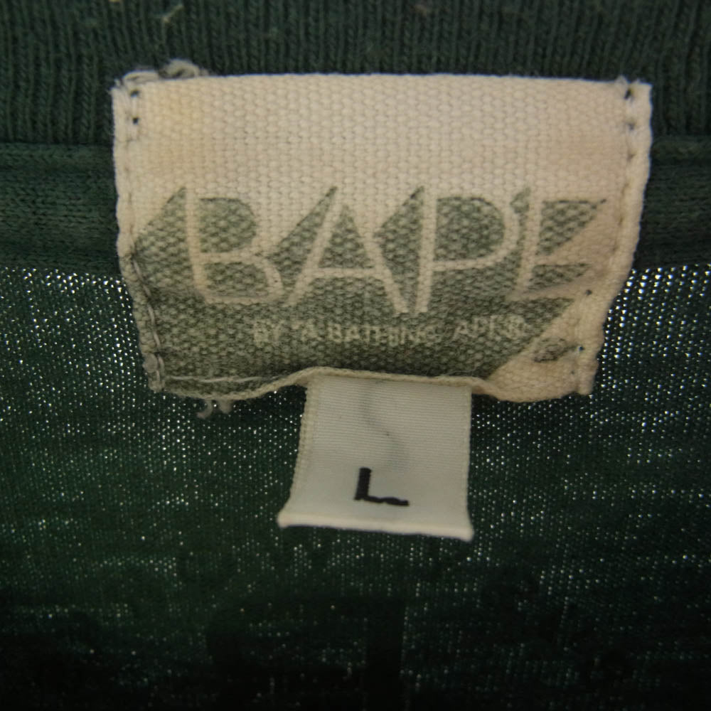 A BATHING APE アベイシングエイプ BAPE マイロ プリント ロゴ 長袖 Tシャツ グリーン系 L【中古】