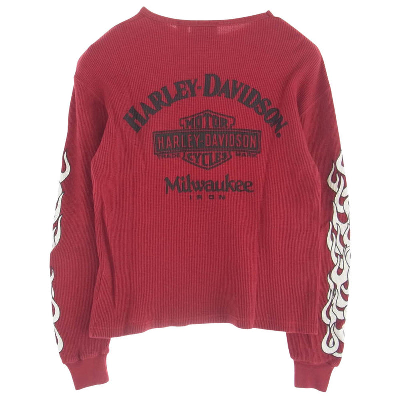 HARLEY DAVIDSON ハーレーダビッドソン 袖 バックプリント サーマル 長袖 Tシャツ レッド レッド系 M【中古】