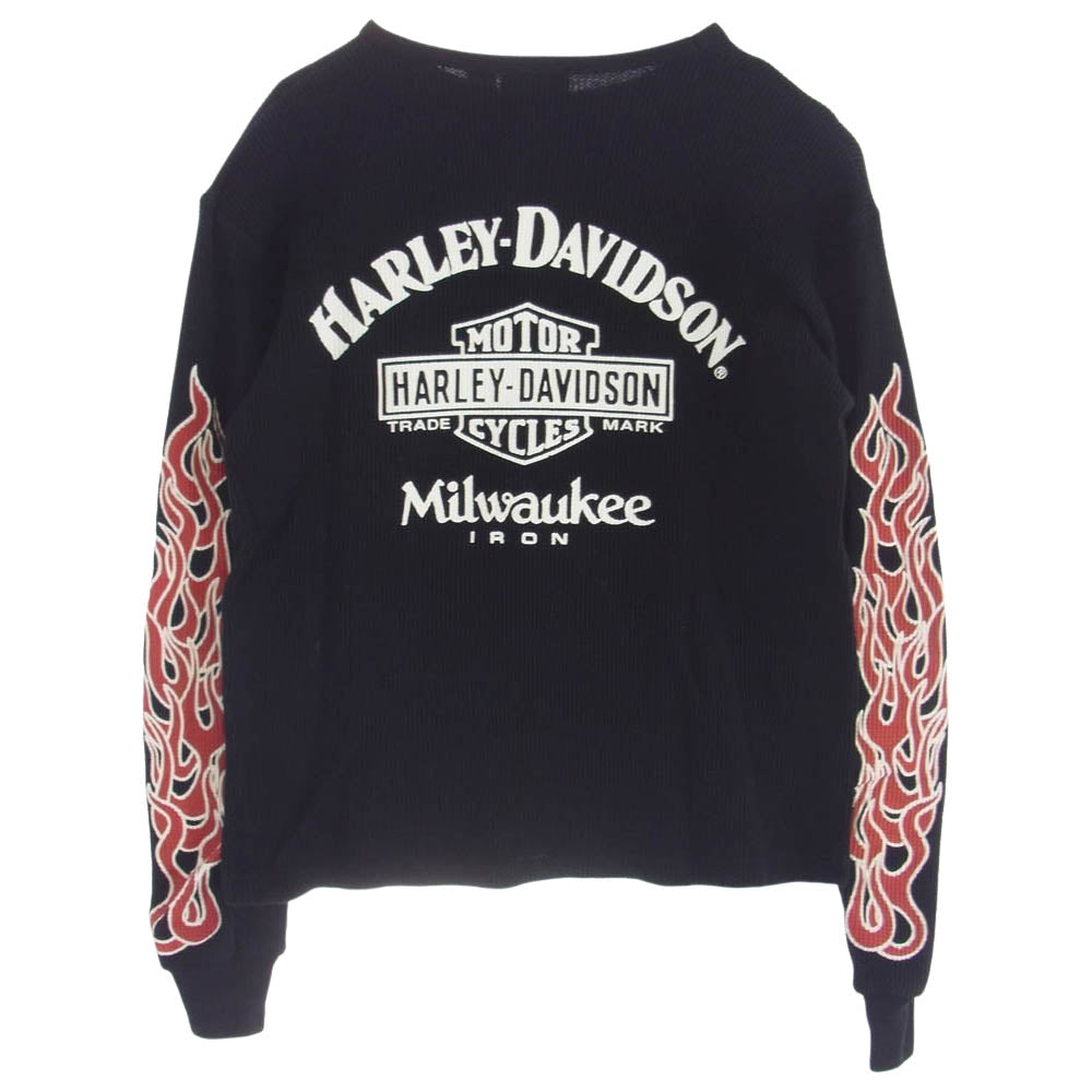 HARLEY DAVIDSON ハーレーダビッドソン 袖 バックプリント サーマル 長袖 Tシャツ ブラック ブラック系 M【中古】