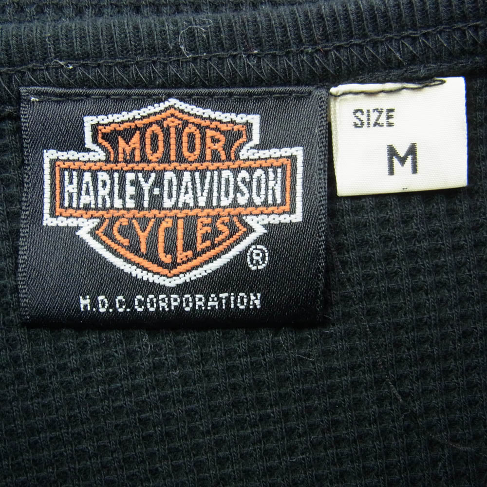 HARLEY DAVIDSON ハーレーダビッドソン 袖 バックプリント サーマル 長袖 Tシャツ ブラック ブラック系 M【中古】