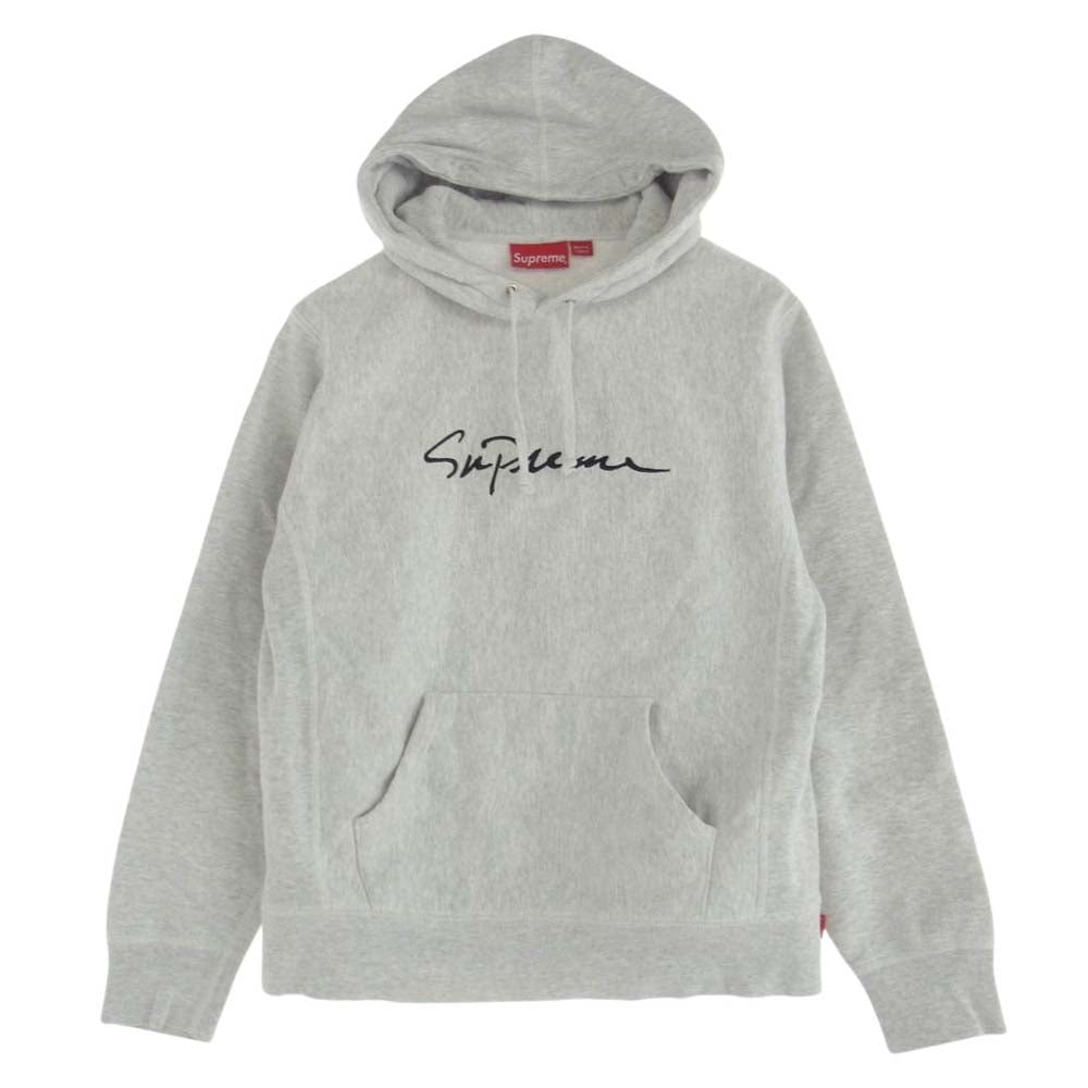 Supreme シュプリーム 18AW Classic Script Hooded Sweatshirt クラシック スクリプト ロゴ 刺繍 スウェット フーディ パーカー グレー系 S【中古】