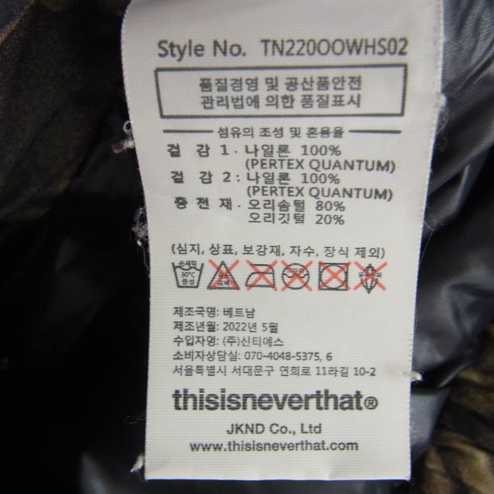 ディスイズネバーザット TN220OOWHS02 転写 フラワー プリント 花柄 中綿 フルジップ ジャケット XS【中古】