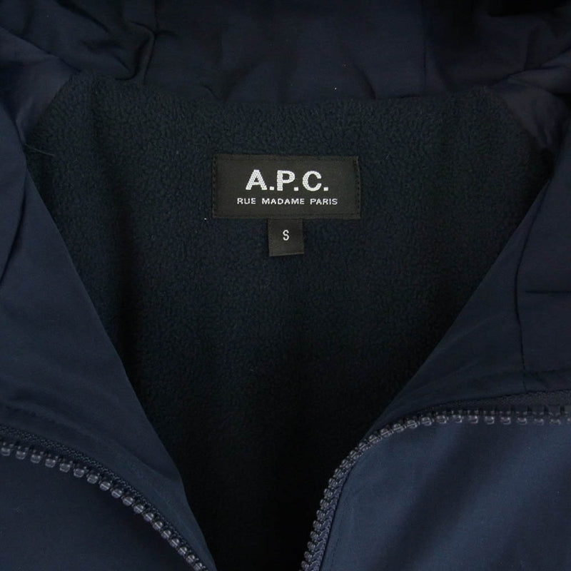 A.P.C. アーペーセー 中綿 裏地フリース ナイロン フーディ ジャケット ネイビー系 S【中古】