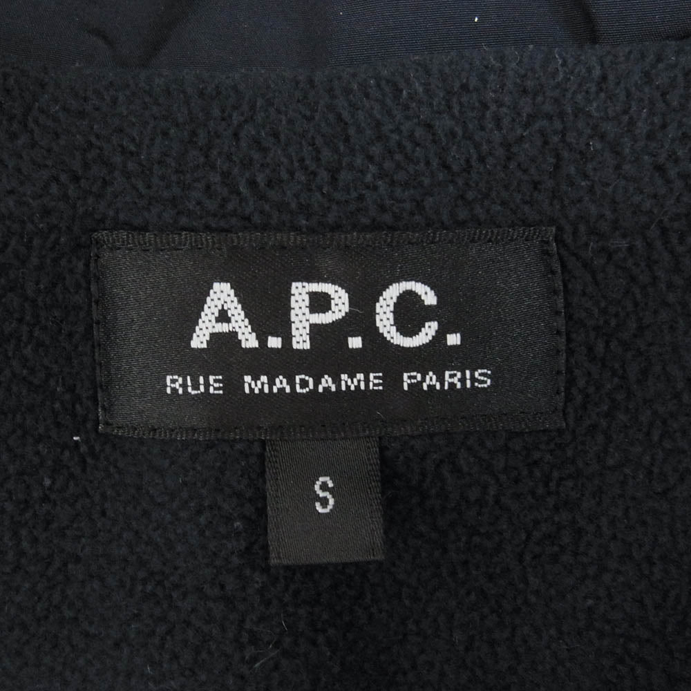 A.P.C. アーペーセー 中綿 裏地フリース ナイロン フーディ ジャケット ネイビー系 S【中古】