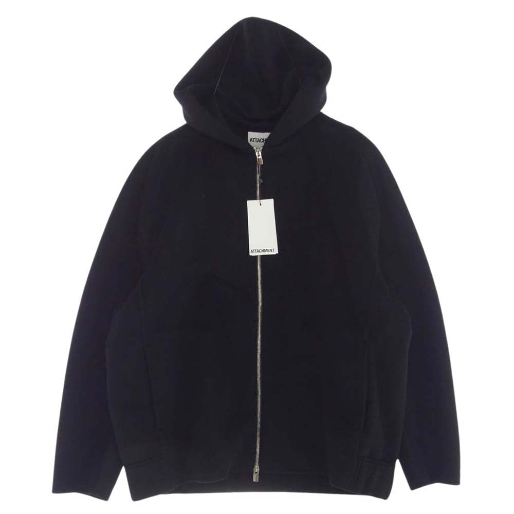 ATTACHMENT アタッチメント 22AW AB22-007 DOUBLE FACE BEAVER CLOTH ZIP HOODIE ダブルフェイス ビーバークロス ジップ フーディー ブルゾン カシミヤ混 ウール フーディ ブラック系 1【極上美品】【中古】