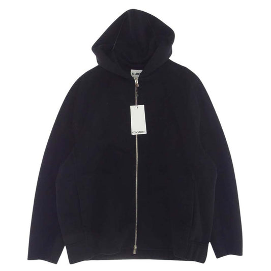 ATTACHMENT アタッチメント 22AW AB22-007 DOUBLE FACE BEAVER CLOTH ZIP HOODIE ダブルフェイス ビーバークロス ジップ フーディー ブルゾン カシミヤ混 ウール フーディ ブラック系 1【極上美品】【中古】