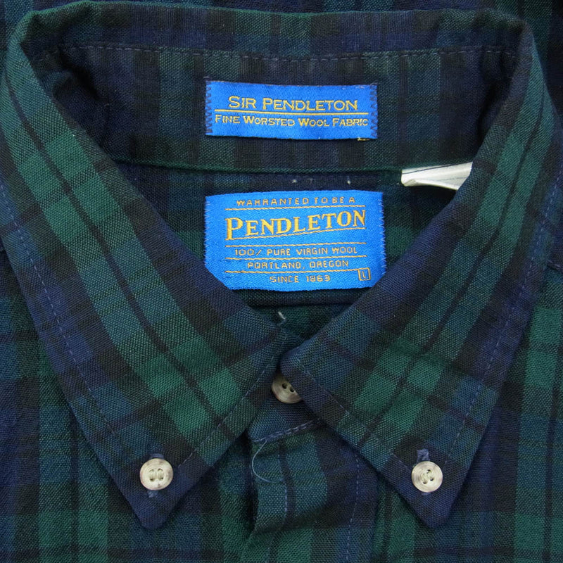 PENDLETON ペンドルトン SIR PENDLETON サーペンドルトン USA製 バージン ウール ボタンダウン チェック シャツ グリーン系 L【中古】