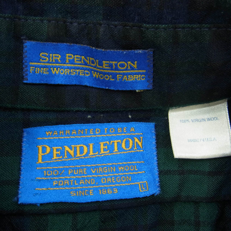 PENDLETON ペンドルトン SIR PENDLETON サーペンドルトン USA製 バージン ウール ボタンダウン チェック シャツ グリーン系 L【中古】