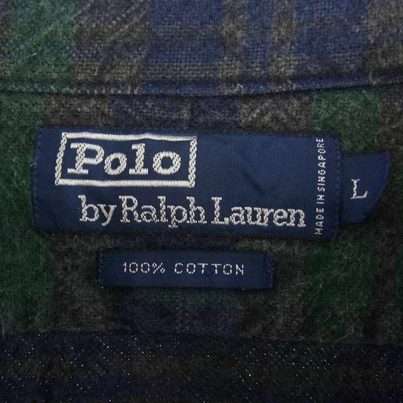 POLO RALPH LAUREN ポロ・ラルフローレン コットン チェック フランネル シャツ グリーン系 L【中古】