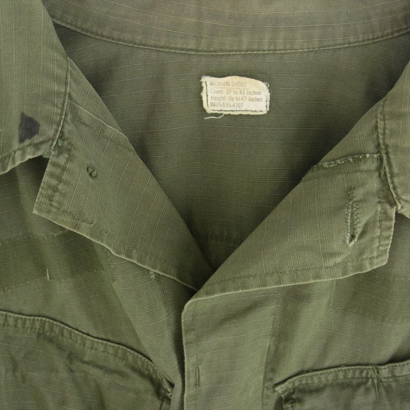 ヴィンテージ 70s 米軍 U.S.ARMY JUNGLE FATIGUE JACKET RIP-STOP ジャングル ファティーグ ジャケット カーキ系 MEDIUM-SHORT【中古】