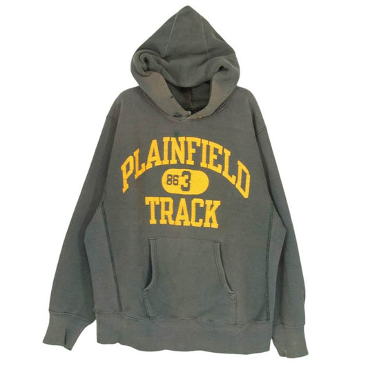 Champion チャンピオン ヴィンテージ 80s USA製 トリコタグ 2枚タグ REVERSE WEAVE リバースウィーブ PLAINFIELD ロゴ プリント スウェット パーカー カーキ系 L【中古】