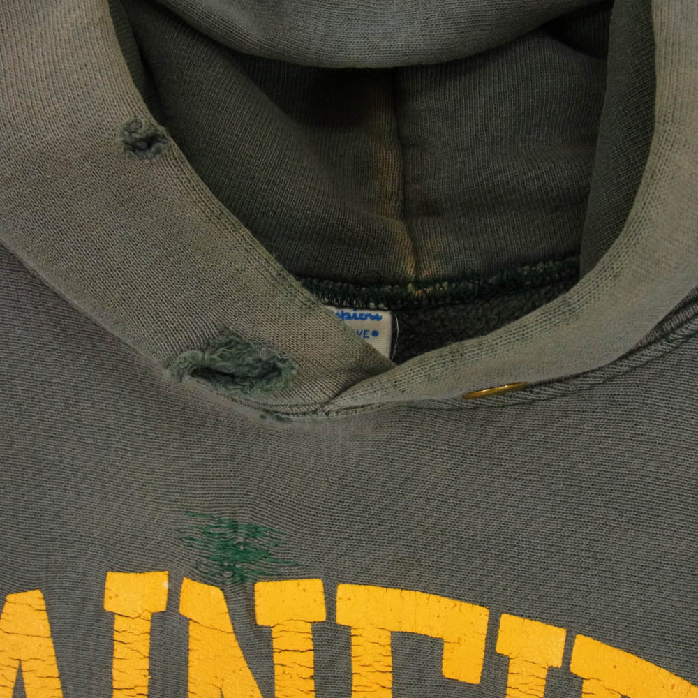 Champion チャンピオン ヴィンテージ 80s USA製 トリコタグ 2枚タグ REVERSE WEAVE リバースウィーブ PLAINFIELD ロゴ プリント スウェット パーカー カーキ系 L【中古】