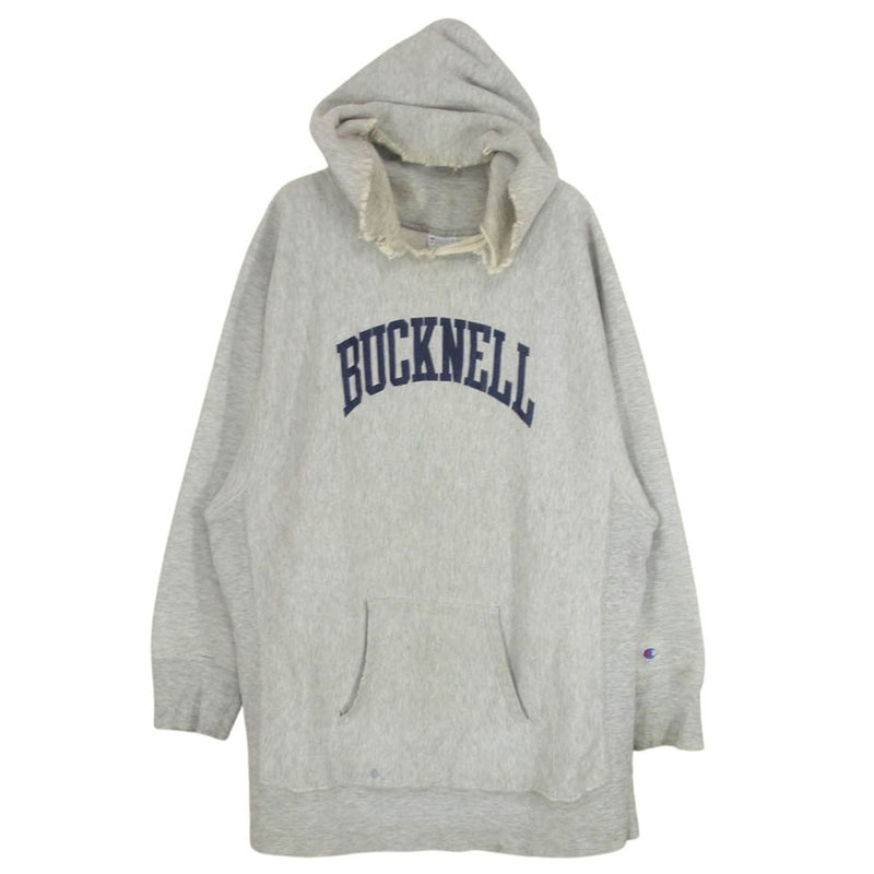 Champion チャンピオン ヴィンテージ 90s USA製 刺繍タグ REVERSE WEAVE リバースウィーブ Bucknell バックネル大学 ロゴ プリント スウェット パーカー グレー系 XXL【中古】