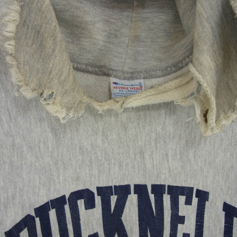 Champion チャンピオン ヴィンテージ 90s USA製 刺繍タグ REVERSE WEAVE リバースウィーブ Bucknell バックネル大学 ロゴ プリント スウェット パーカー グレー系 XXL【中古】