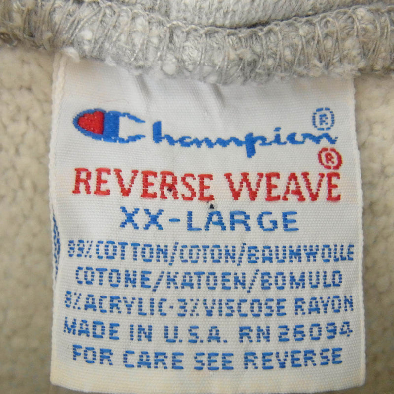 Champion チャンピオン ヴィンテージ 90s USA製 刺繍タグ REVERSE WEAVE リバースウィーブ Bucknell バックネル大学 ロゴ プリント スウェット パーカー グレー系 XXL【中古】