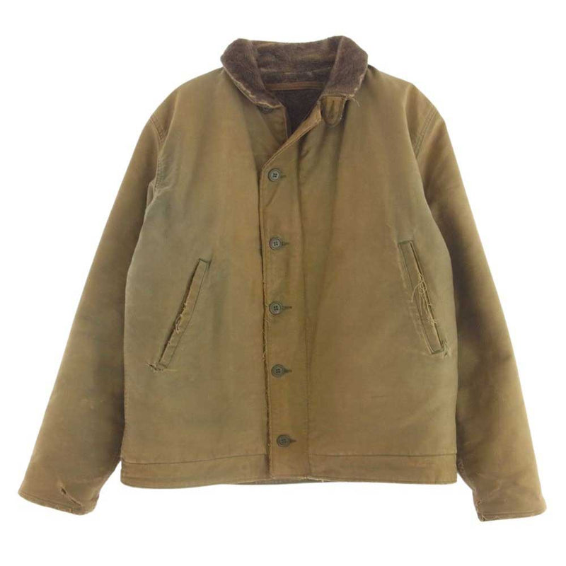 ヴィンテージ 40s 後期 US NAVY N-1 DECK JACKET ミリタリー デッキ ジャケット CONMAR 扇型 ジッパー カーキブラウン系 サイズ不明【中古】