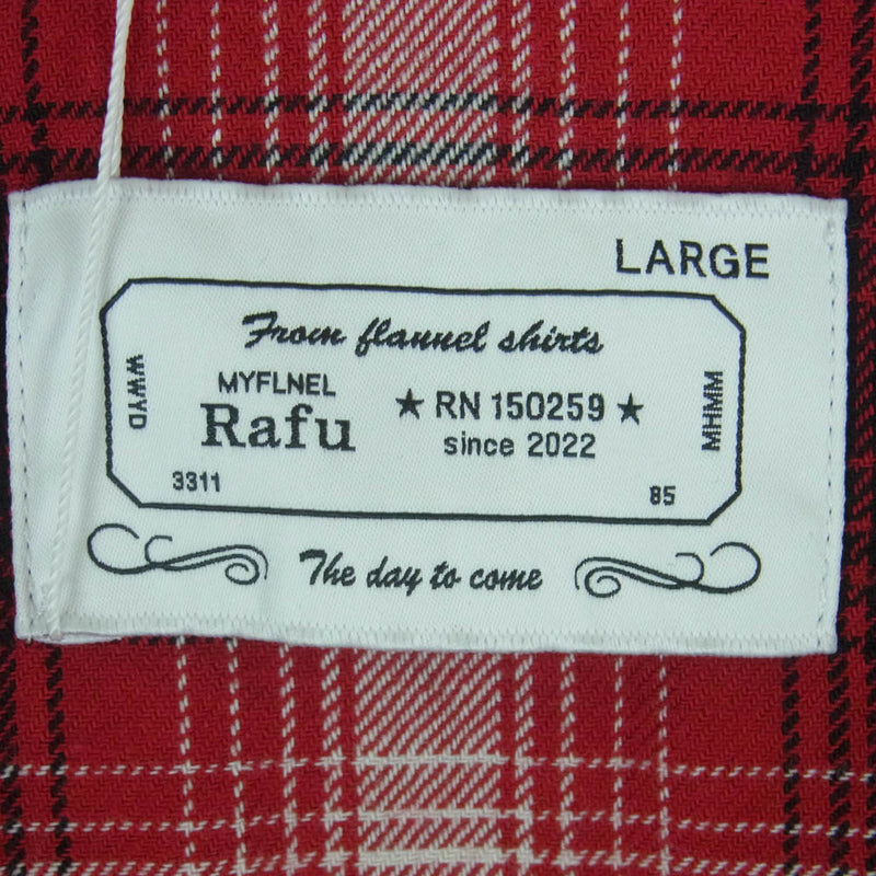 ラフ Rafu002 western shirt ダメージ クラッシュ 加工 チェック ウエスタン 長袖 シャツ レッド系 ブラック系 ホワイト系 L【極上美品】【中古】