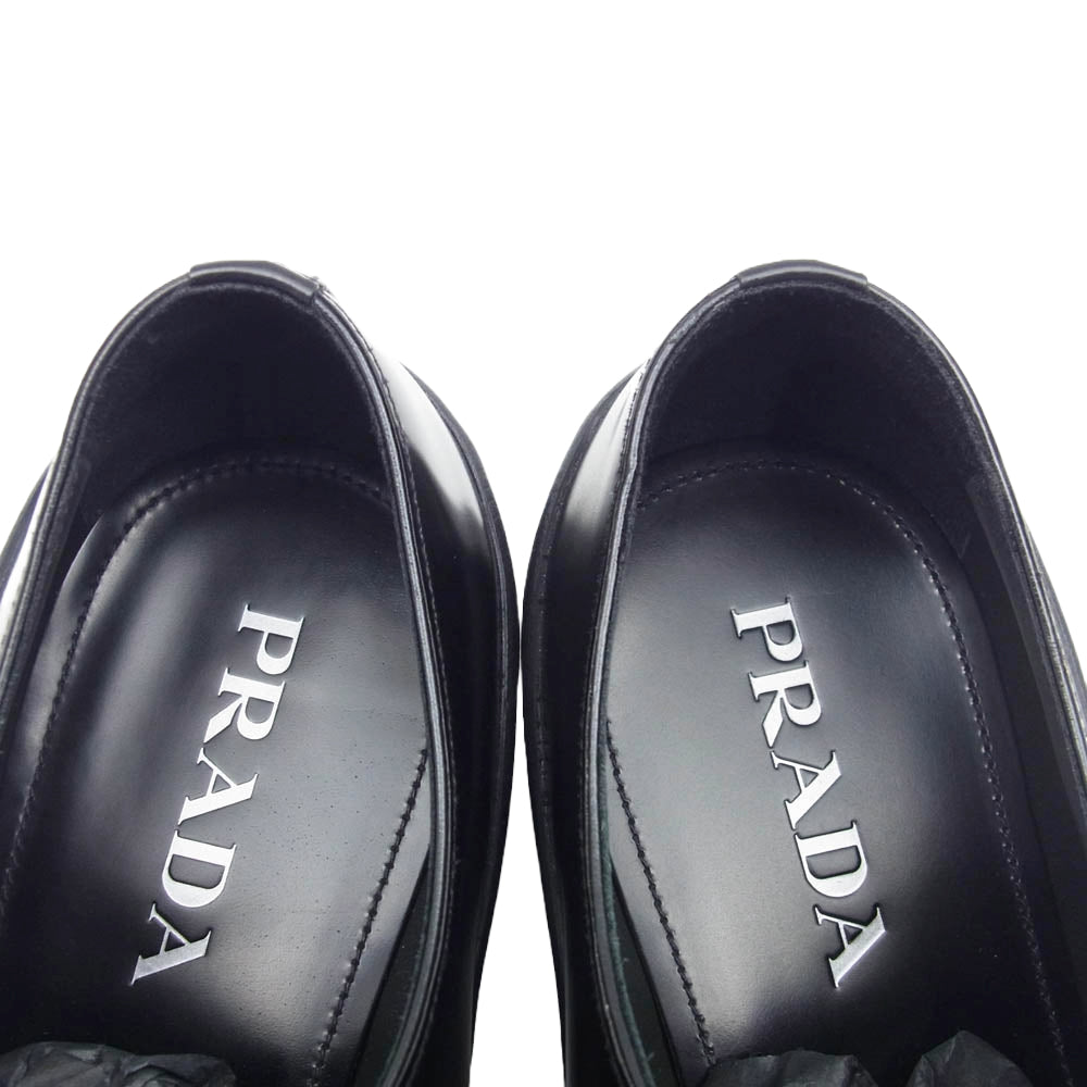 PRADA プラダ 2EG413 ブラッシュド レザー ダービー シューズ ブラック系 8【極上美品】【中古】