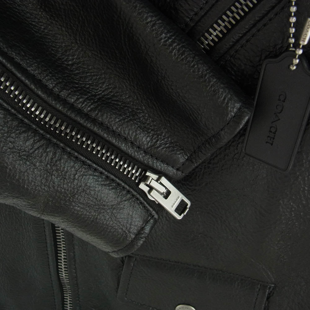 美品✨コーチ CL359 ダブルライダースジャケット レザー 黒 XS 総柄 COACH コーチ CL359 MOTO JACKET カウレザー ダブル ライダース