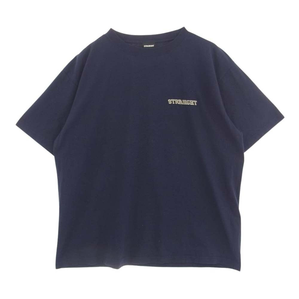ストレイト ROLL UP SS TEE ロゴ刺繍 半袖 Tシャツ ネイビー系 XXL【中古】