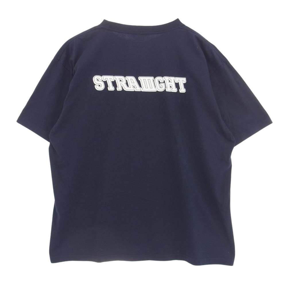 ストレイト ROLL UP SS TEE ロゴ刺繍 半袖 Tシャツ ネイビー系 XXL【中古】