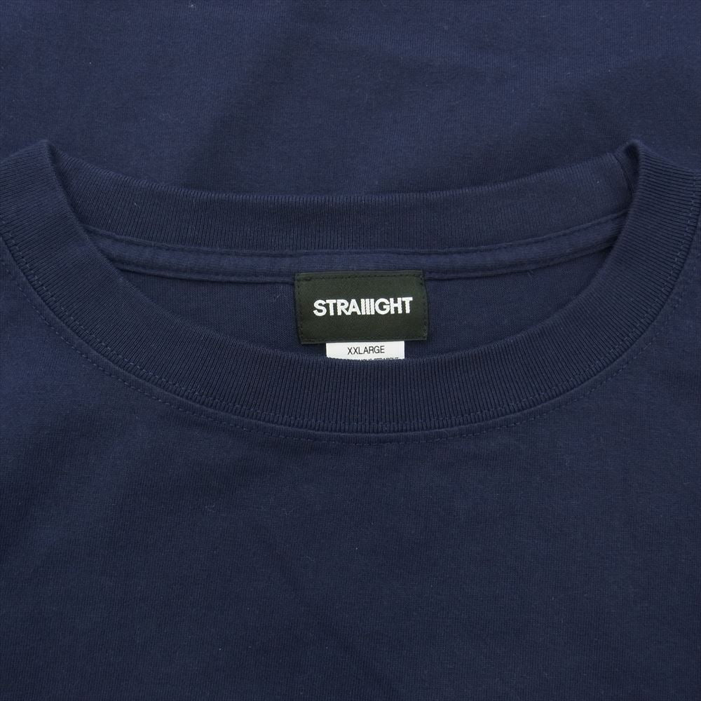 ストレイト ROLL UP SS TEE ロゴ刺繍 半袖 Tシャツ ネイビー系 XXL【中古】