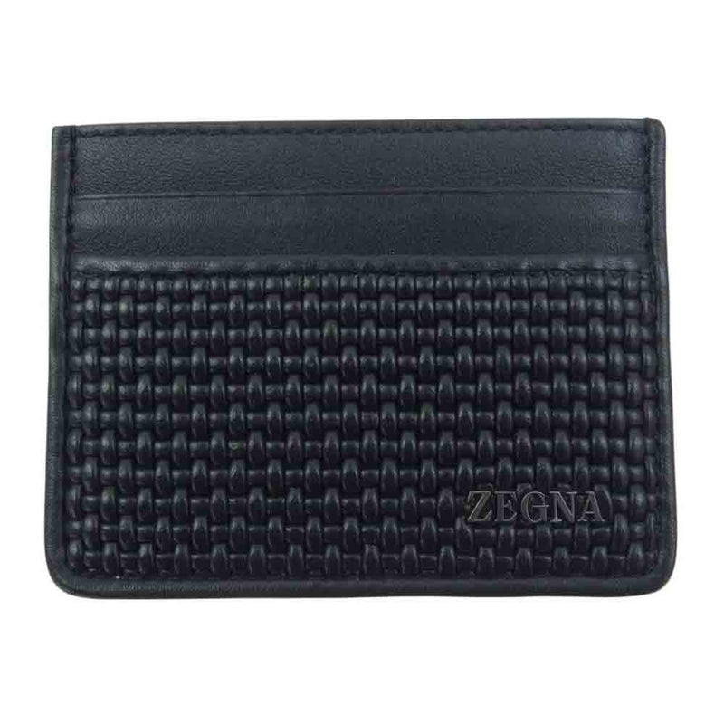 ゼニア PELLETESSUTA leather card case レザー カード ケース ブラック系【中古】