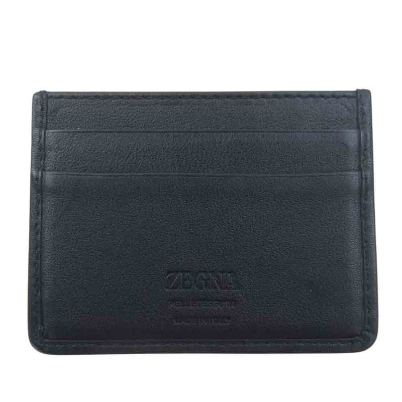 ゼニア PELLETESSUTA leather card case レザー カード ケース ブラック系【中古】