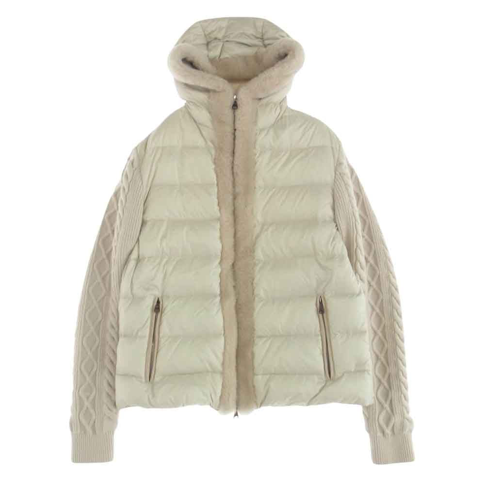 EMMETI エンメティ GART  ニット スリーブ ムートン フーデッド ダウン ジャケット オフホワイト系 50【中古】
