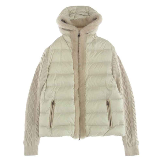 EMMETI エンメティ GART  ニット スリーブ ムートン フーデッド ダウン ジャケット オフホワイト系 50【中古】