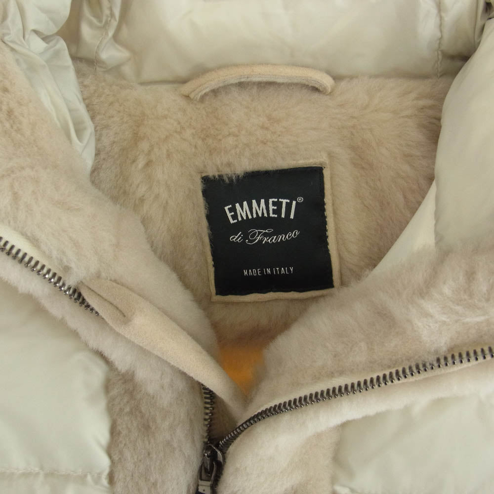 EMMETI エンメティ GART  ニット スリーブ ムートン フーデッド ダウン ジャケット オフホワイト系 50【中古】
