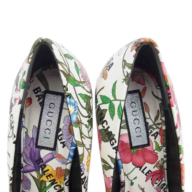 BALENCIAGA バレンシアガ × GUCCI グッチ ザ・ハッカープロジェクト パンプス ヒール 花柄 ホワイト系 マルチカラー系 EU34【新古品】【未使用】【中古】